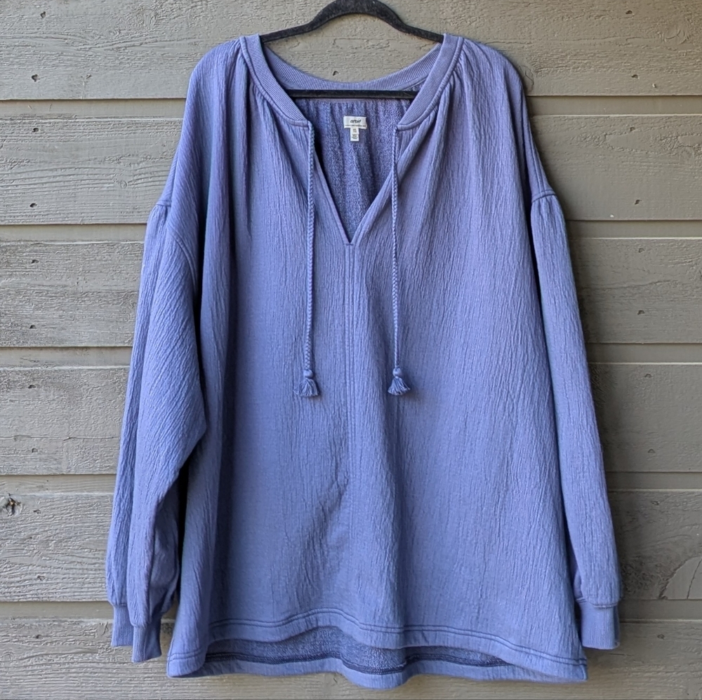 aerie Navy Blue Pullover Hoodie with V-Neck Tie
